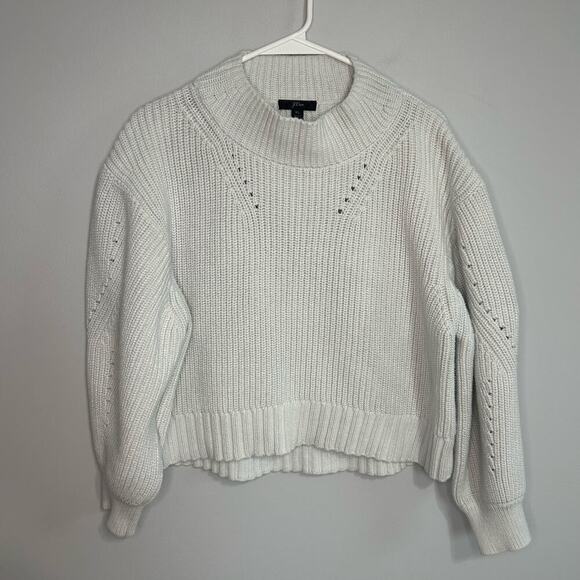 J. Crew Pointelle Cotton White Knit Crewneck Sweater Women’s Size XL - Picture 3 of 8